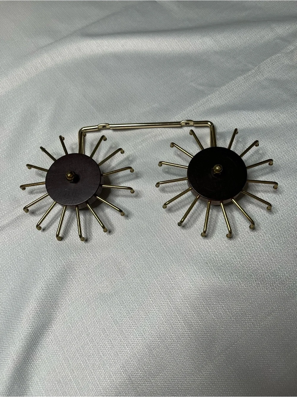 Vintage Spinning Tie Rack Closet Accessory Wood and Brass Organizer